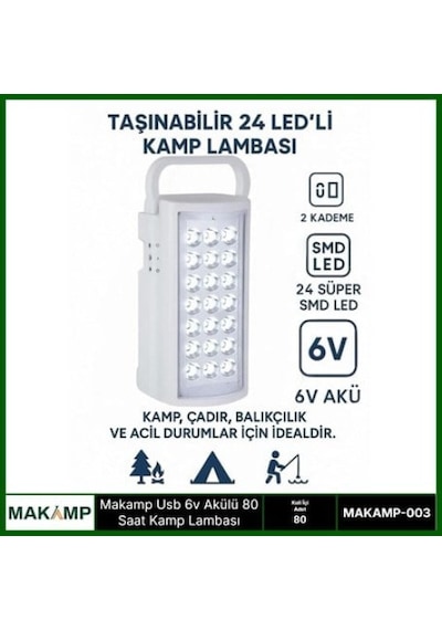 Usv 6v Akülü 80 Saat Kamp Lambası Işıldak
