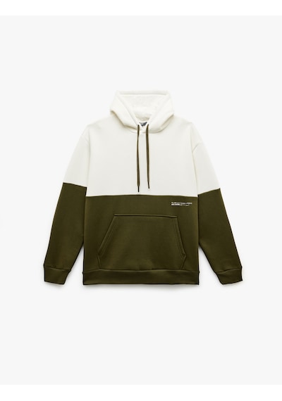 Koton Kapşonlu Renk Bloklu Pamuklu Şardonlu Oversize Kanguru Cepli Sweatshirt Ekru 6wam70033mk Ekru