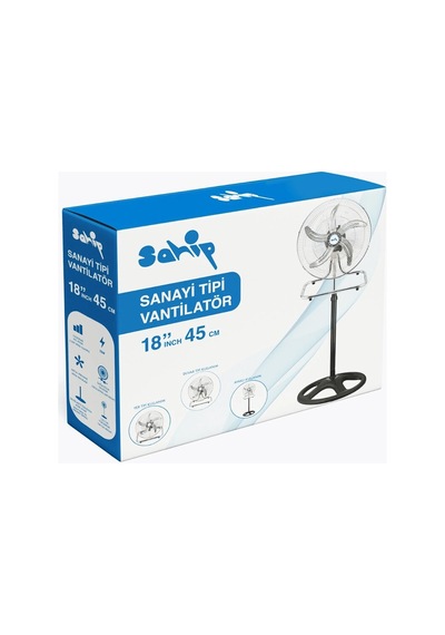 3in1 Kullanım 18 İnç 45 Cm Sanayi Tipi Ayaklı Vantilatör 5-metal Pervane 3-kademe Hız 75wy:150cm Fan Bx40