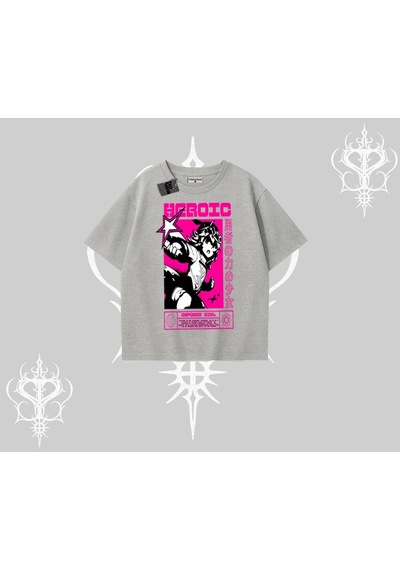 Startmore Startmore Oversize Tshirt Heroic Anime Girl Japon Stil Grafik Baskılı Gri