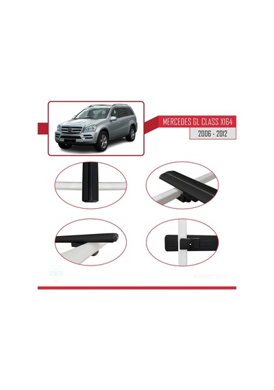 Mercedes Gl Class X164 2006-2012 Arası İle Uyumlu Basic Model Ara Atkı Tavan Barı Siyah 3 Adet