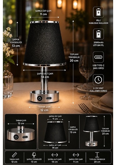 Minimalist Masa Üstü Led Kablosuz Pilli Abajur