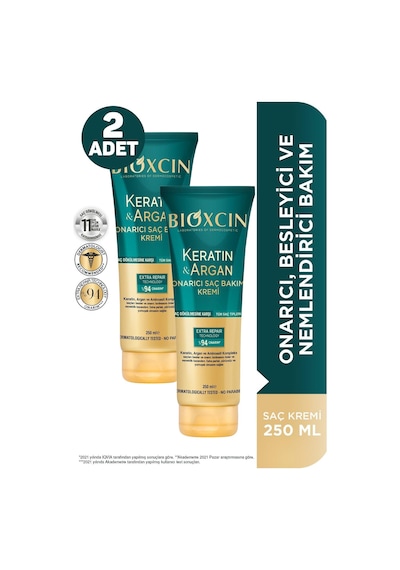 Bioxcin Keratin & Argan Onarıcı Saç Bakım Kremi 2 x 250 ML