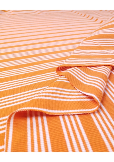 Turuncu Renkte Enine Çizgili İnce Yumuşak Esnek Kaşkorse Örme Kumaş Elbiselik & Bluzluk En: 100cm-12595