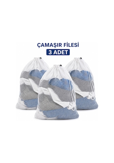 3'lü Çamaşır Yıkama Filesi 40x60 Cm + 3'lü Sütyen Yıkama Filesi Fermuarlı Set Beyaz