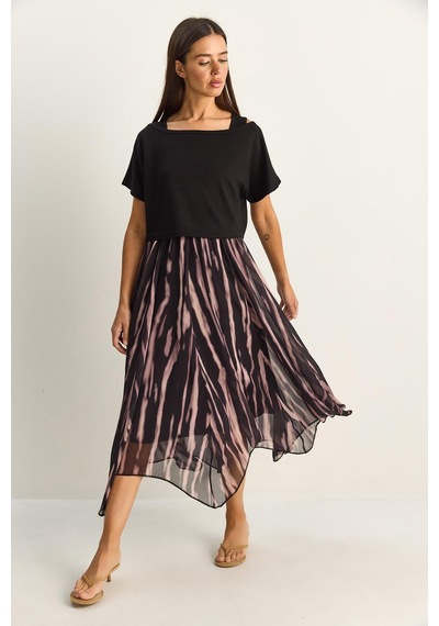 Shade Kadın Crop Tişört Detaylı Astarlı Askılı Şifon Midi Elbise 6135 60286113 - Siyah