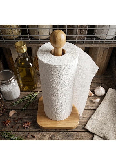 %100 Doğal Bambu Kare Kağıt Havluluk - Minimalist Dik Ahşap Havlu Standı 12x28 Cm, 1 Adet Diğer