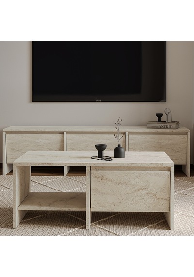 Laris Kapaklı Orta Sehpa 90 Cm Modern Tasarım Traverten