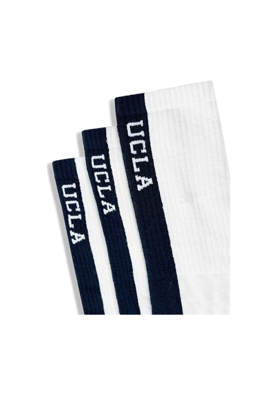 Ucla Renley 3'lü Beyaz-lacivert Uzun Jakarlı Pamuk Standard Fit Unisex Çorap