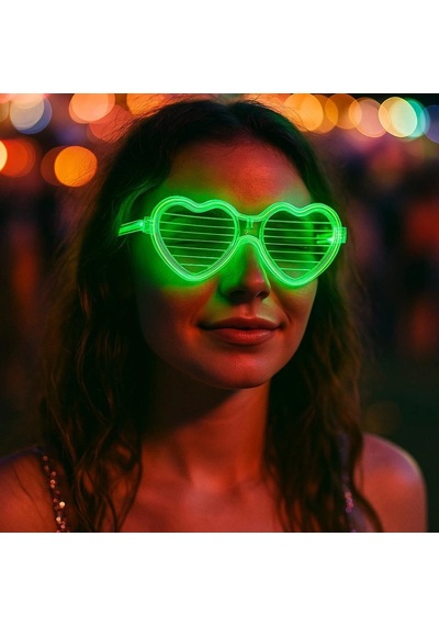 Yeşil Led Işıklı Kalp Gözlük 3 Modlu Parti Glow Gözlüğü Diğer