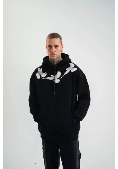 Yake Store Unisex Uzun Kol Bisiklet Yaka Yıkamalı Sweatshirt - Siyah - Siyah