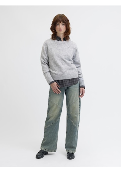 Jack & Jones Kadin Bisiklet Yaka Alpaka Yünlü Kazak - Evi - 12281702 Medium Grey Melange