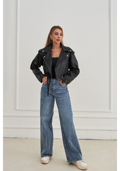 Rabia Çelik Kadın Mavi Wide Leg Yüksek Bel Baggy Kot Pantolon Açık Mavi Açık Mavi
