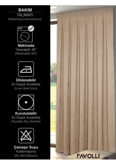 Br Favolli Kadife Dokulu Sahra Beji Ada Fon Perde Ekstrafor Büzgülü Dream Series