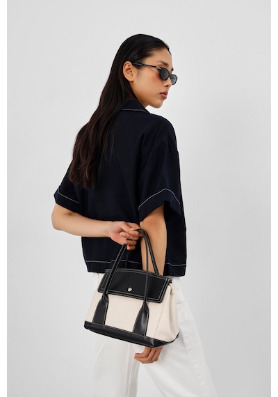 Shule Bags Suede Garnili Kanvas El Ve Çapraz Siyah