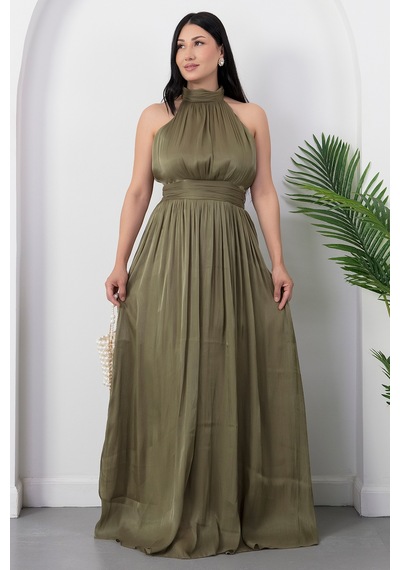 Kalopya Halter Yaka Şifon Elbise Grs4128 Yesıl