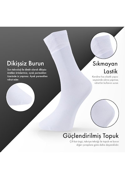 Saf Bambu Erkek Soket Uzun Düz Beyaz Çorap Dikişsiz Premium Kutulu 6'lı L5952aznb Softaura