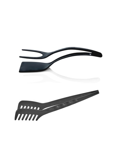 2'li Set Maşalı Spatula Ve Makarna Salata Maşası Kp-148 / Kp-147 Plastik Siyah