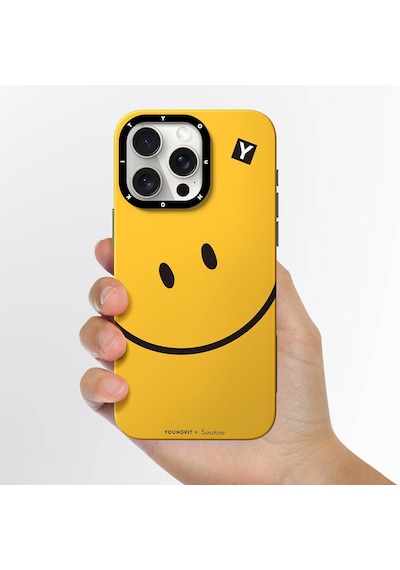 Apple Uyumlu iPhone 15 Pro Max Kılıf Magsafe Özellikli Sunshine Youngkit Daily Happy Serisi Siyahlı Sarı
