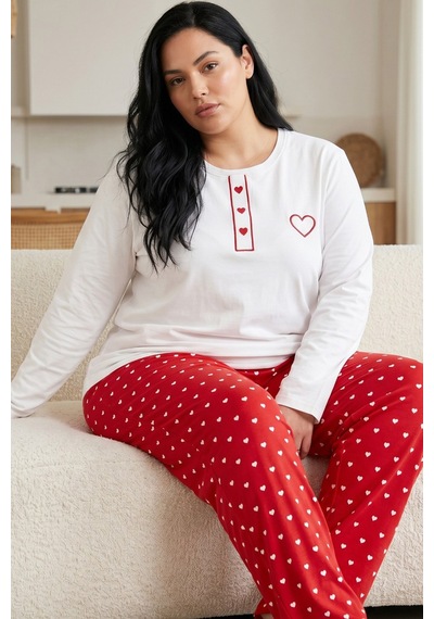 Siyah İnci Pamuklu Likralı Büyük Beden Battal Boy Örme Pijama Takım 26240872 Beyaz
