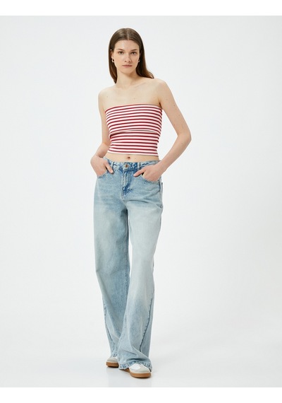 Koton Straplez Üst Kat Detaylı Ribanalı Slim Fit Kırmızı Çizgili 4sak10698ek Kırmızı Çizgili Koton Straplez Üst Kat Detaylı Ribanalı Slim Fit Kırmızı Çizgili 4sak10698ek Kırmızı Çizgili