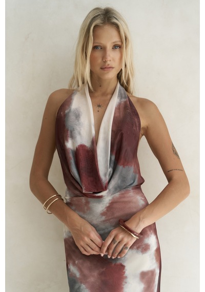Mai Collection Mai Studios Co. Galagher Degaje Bordo Uzun Elbise Bordo