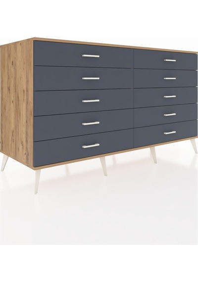 Kronos Konsol 10 Çekmeceli 176x59x99 Çam-çam/antrasit Çam-çam/antrasit
