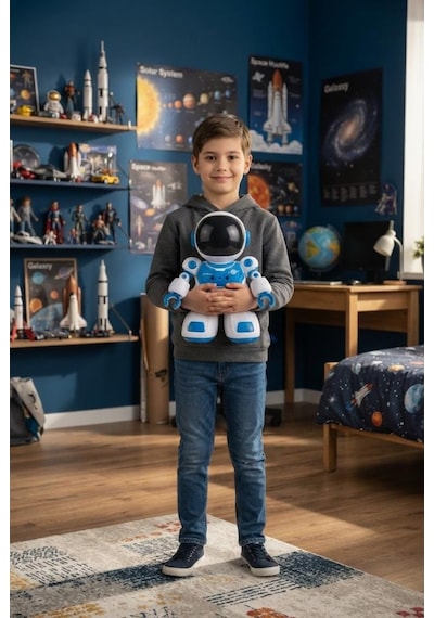Uzaktan Kumandalı Dev Boy Şarjlı Çift Frekans Kontrollü Dans Eden Işıklı Müzikli 36 Cm Robot Oyuncak Mavi