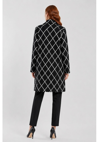 Neden Tekstil Kadın Siyah Beyaz Ekose Desenli Blazer Ceket