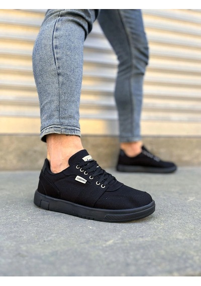 Mevese Camden Bağcıklı Keten Kumaş Erkek Günlük Sneaker Ayakkabı Siyah