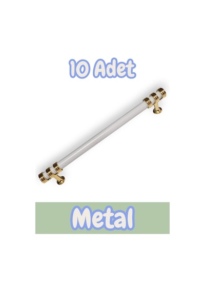 Nesli Alüminyum Metal Lüks Modern Mobilya Çekmece Mutfak Dolabı Kulpu Beyaz-altın 224mm 10 Adet Beyaz - Altın