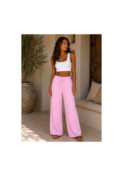 Hira Life Fashion Kadın Kumaşı Kabartma Detaylı Bol Paça Ve Önü Bağcıklı Salaş Burgu Şık Pantolon Pembe Pembe Hira Life Fashion Kadın Kumaşı Kabartma Detaylı Bol Paça Ve Önü Bağcıklı Salaş Burgu Şık Pantolon Pembe Pembe