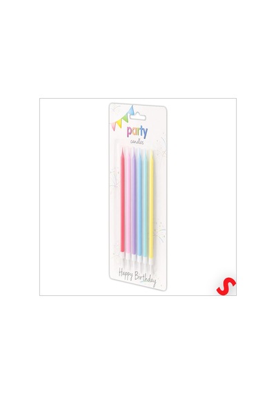 Makaron Çok Renkli İnce Uzun Pasta Mumu 19 Cm - 6 Adet 0-99