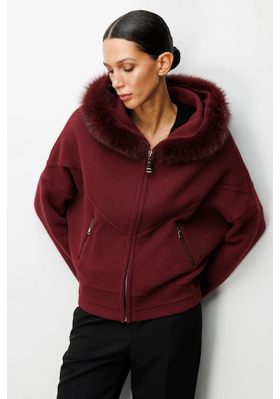 On Fashion Kadın Yakası Kürklü Fermuarlı Bordo Hırka 63908 Bordo