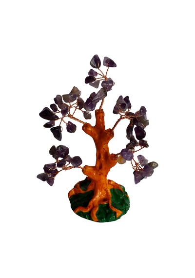 Doğal Ametist Taşlı Hayat Ağacı Biblo - 16x14 Cm Dekoratif Obje