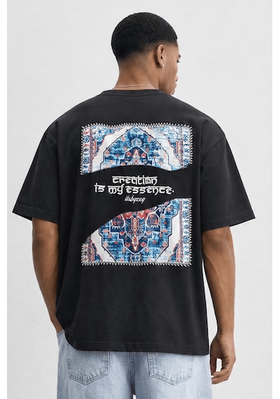 Respire Erkek Itsbyzey Nakış Detaylı Oversize T-shirt Siyah