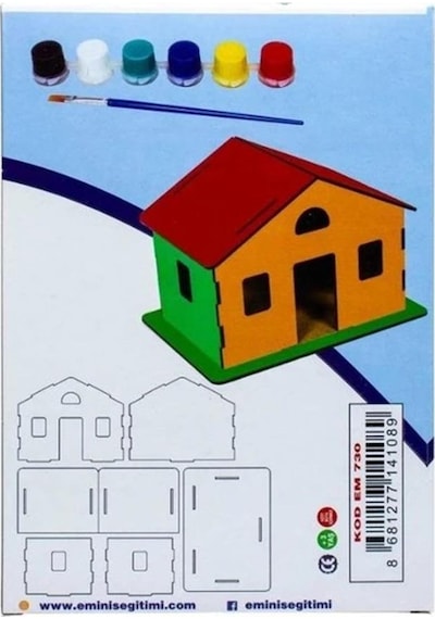 Klasik Ev Boyama Seti Ahşap 1 Paket Mdf Ev Maketi Akrilik Boya Ve Resim Fırçası