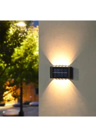 10 Led 2'li Güneş Enerjili Bahçe Aydınlatma Duvar Aplik Solar Otomatik Duvar Işığı Su Geçirmez Ip65