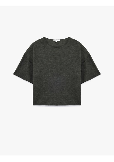 Koton Kısa Kollu Bisiklet Yaka Basic Oversize Tişört Antrasit 6wal10190ık Antrasit