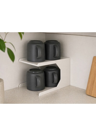 Mutfak Dolap İçi Kupa Organizer Rafı 2 Katlı Bardak Düzenleyici Stand 12x21x13 Cm beyaz