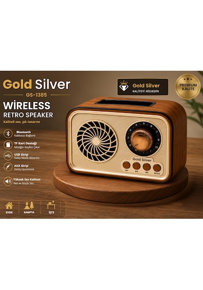 Gold Silver Gs-1385 Nostaljik Tasarım Bluetooth Kablosuz Hoparlör