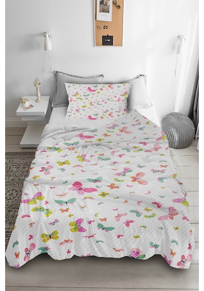 Kelebek Desenli Tek Kişilik Pike ( Yastık Kılıflı )