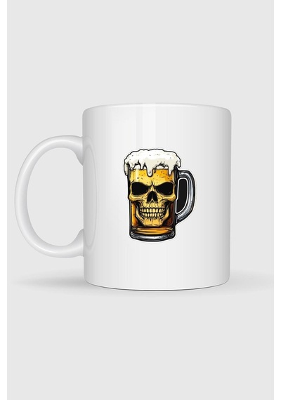 Foamy Skull Beer Baskılı Kupa Bardak Beyaz