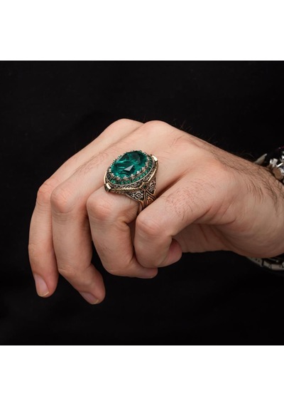 Yeşil Paraiba Taşlı Zorbey 925 Gümüş Erkek Yüzük