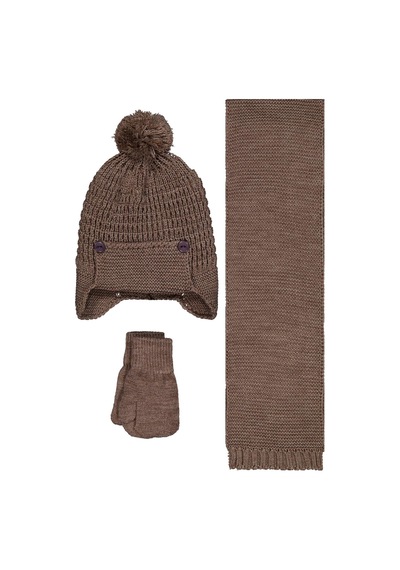 Civil Baby 6-18 Ay Atkı Bere Eldiven Set - Kahverengi