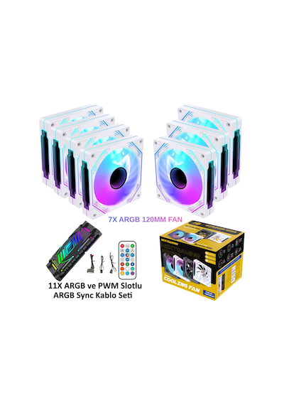 Ng-a120w 7 Adet Infinity Mirror Argb Pwm Kasa Fanı 11x Argb Pwm Slot Kontrolcü Ve Kumanda Beyaz