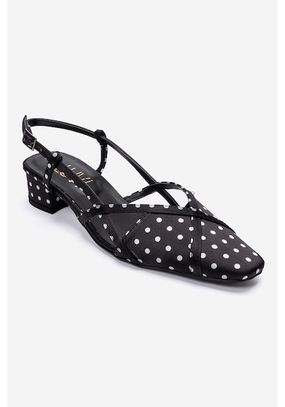 Luvishoes Olena Siyah Beyaz Puantiyeli Kadın Topuklu Sandalet