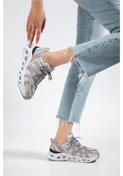 Suins Meloni Model Hakiki Deri Kadın Spor Ayakkabı Sneaker Gri