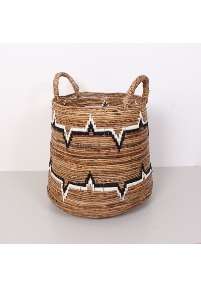 Aztek Doğal Abaka El Yapımı Yuvarlak Kulplu Sepet 45x48x66 Cm Bej