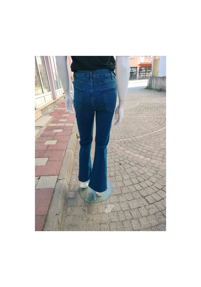 Çınar Boutique Büyük Beden İspanyol Paça Kot Pantolon Koyu Mavi Koyu Mavi